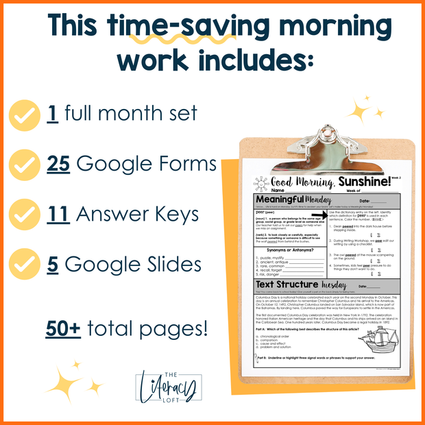 ELA Morning Work 4th Grade {October} | Distance Learning | Google Slides