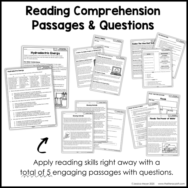 4th 5th Grade Summarizing Nonfiction Text Reading Comprehension Passages Unit