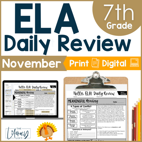 ELA Daily Review 7th Grade {November} | Distance Learning | Google Slides and Forms