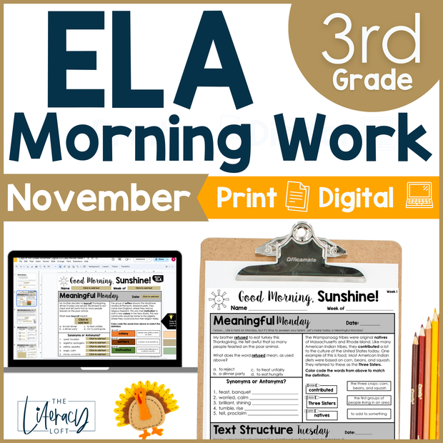 ELA Morning Work 3rd Grade {November} | Distance Learning | Google Slides