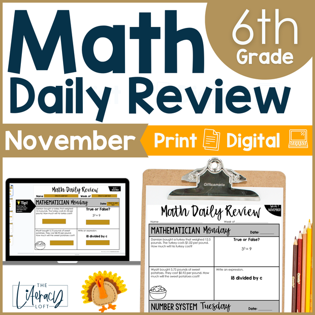 Math Daily Review 6th Grade {November} | Distance Learning | Google Apps