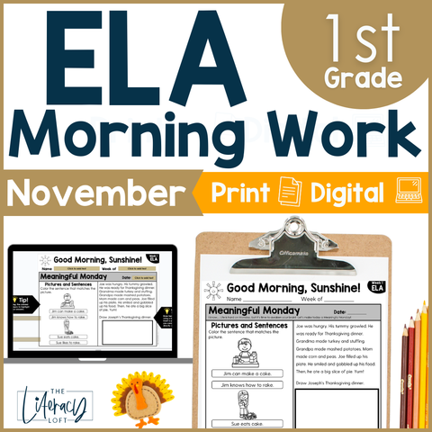 1st Grade ELA Morning Work (November) | Distance Learning | Google Slides