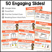 3rd Grade Context Clues Reading Comprehension Unit Vocabulary Worksheets Graphic Organizers Posters
