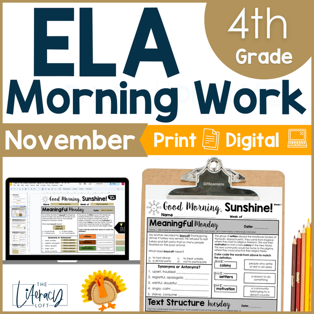 ELA Morning Work 4th Grade {November} | Distance Learning | Google Slides