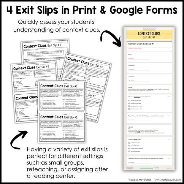 4th 5th Grade Context Clues Reading Comprehension Unit Vocabulary Worksheets Graphic Organizers Posters