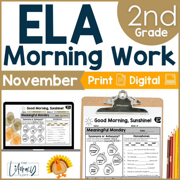 ELA Morning Work 2nd Grade {November} | Distance Learning | Google Slides