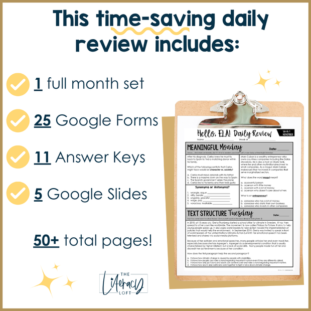 ELA Daily Review 8th Grade {November} | Distance Learning | Google Slides and Forms