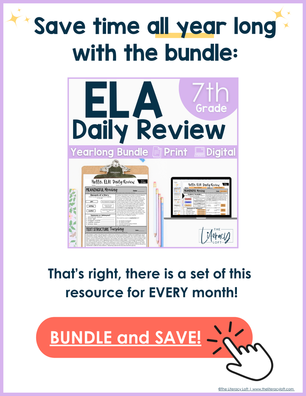 ELA Daily Review 7th Grade {September} | Distance Learning | Google Slides and Forms