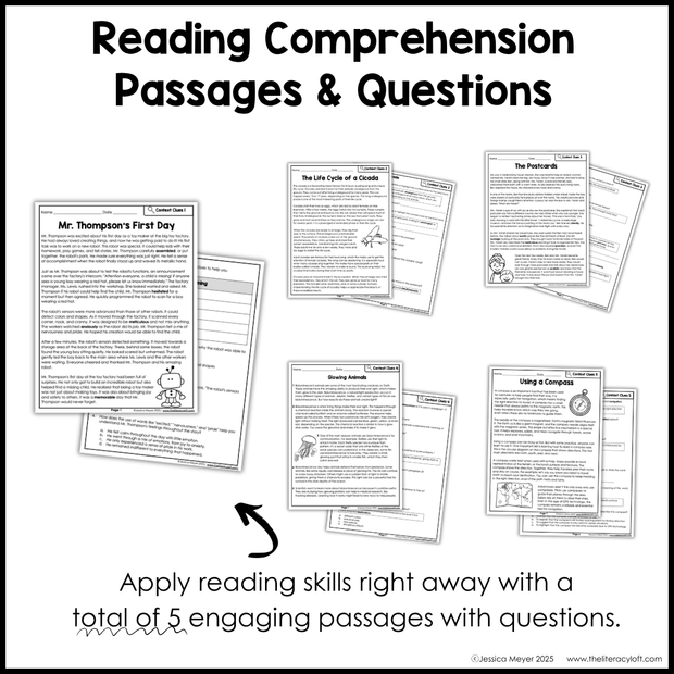 4th 5th Grade Context Clues Reading Comprehension Unit Vocabulary Worksheets Graphic Organizers Posters