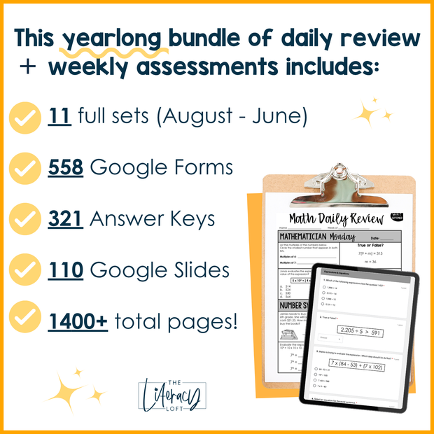6th Grade ELA and Math Daily Review and Weekly Assessment Bundle