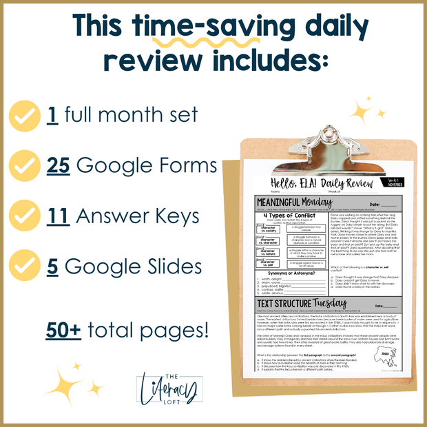 ELA Daily Review 7th Grade {November} | Distance Learning | Google Slides and Forms