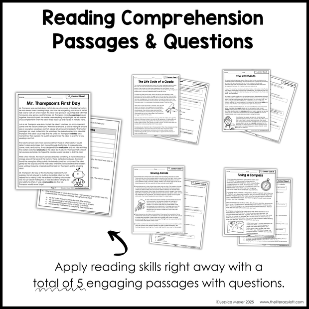 4th 5th Grade Context Clues Reading Comprehension Unit Vocabulary Worksheets Graphic Organizers Posters