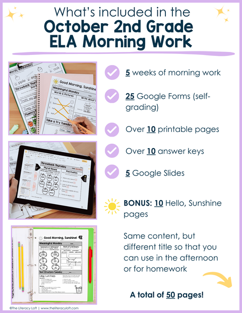 ELA Morning Work 2nd Grade {October} | Distance Learning | Google Slides