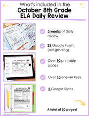 ELA Daily Review 8th Grade {October} | Distance Learning | Google Slides and Forms