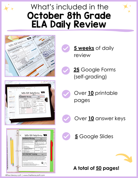 ELA Daily Review 8th Grade {October} | Distance Learning | Google Slides and Forms