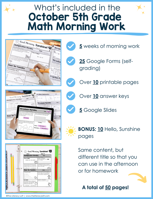 Math Morning Work 5th Grade {October} | Distance Learning | Google Apps