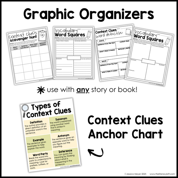 4th 5th Grade Context Clues Reading Comprehension Unit Vocabulary Worksheets Graphic Organizers Posters