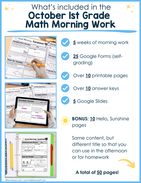 Math Morning Work 1st Grade {October} | Distance Learning | Google Apps