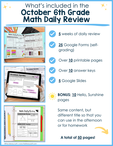 Math Daily Review 6th Grade {October} | Distance Learning | Google Apps