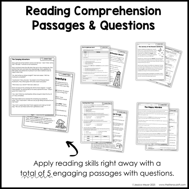 3rd Grade Context Clues Reading Comprehension Unit Vocabulary Worksheets Graphic Organizers Posters