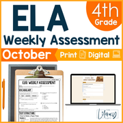 4th Grade ELA Reading Comprehension October Morning Work Assessment Elementary