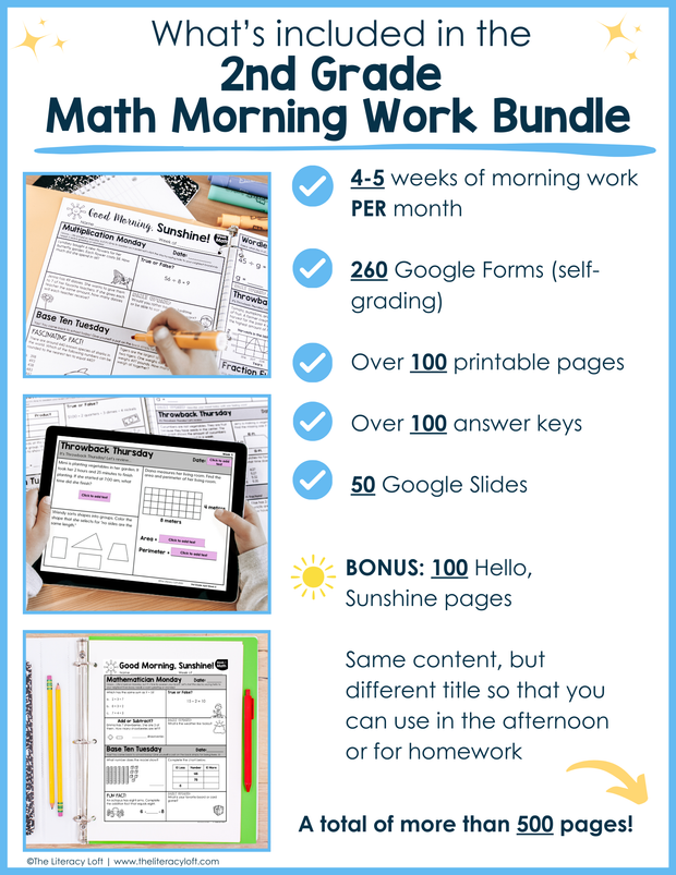 Math Morning Work 2nd Grade Bundle | Printable | Google Slides and Forms