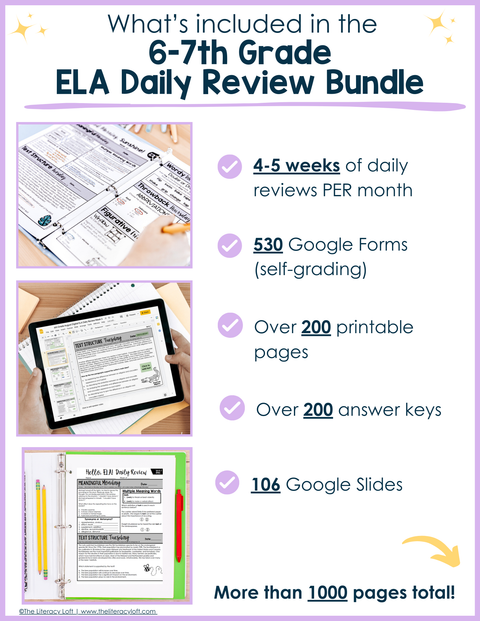 ELA Daily Review 6th & 7th Grade Bundle | Google Slides and Google Forms