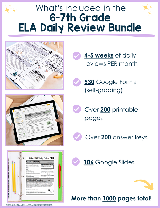 ELA Daily Review 6th & 7th Grade Bundle | Google Slides and Google Forms