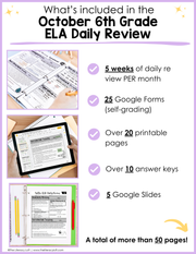 ELA Daily Review 6th Grade {October} | Distance Learning | Google Slides and Forms