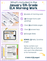 ELA Morning Work 5th Grade {January} I Distance Learning I Google Slides