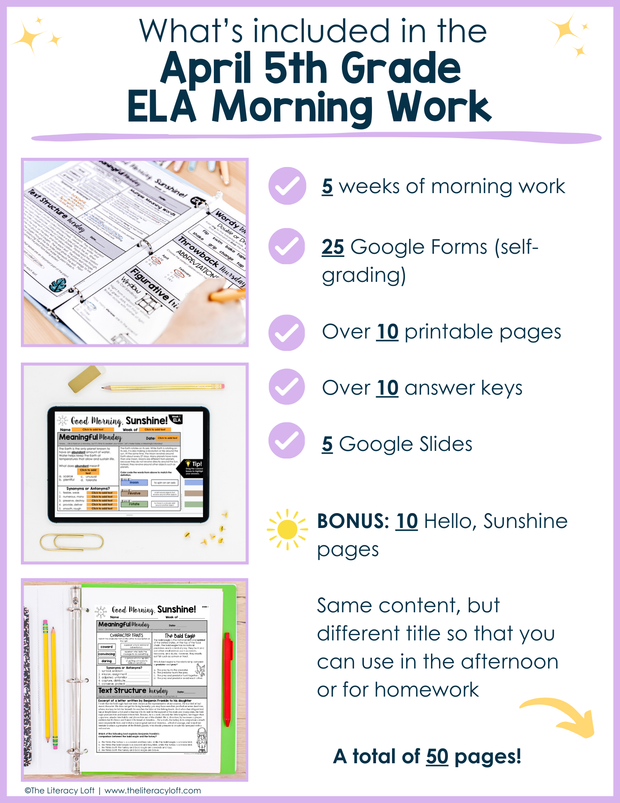 ELA Morning Work 5th Grade {April} | Distance Learning | Google Slides