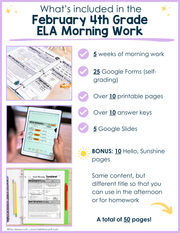 ELA Morning Work 4th Grade {February} I Distance Learning I Google Slides