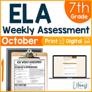 7th Grade ELA Reading Comprehension October Morning Work Assessment Daily Review