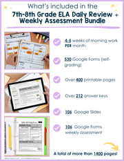 7th-8th Grade ELA Daily Review and Weekly Assessment Bundle