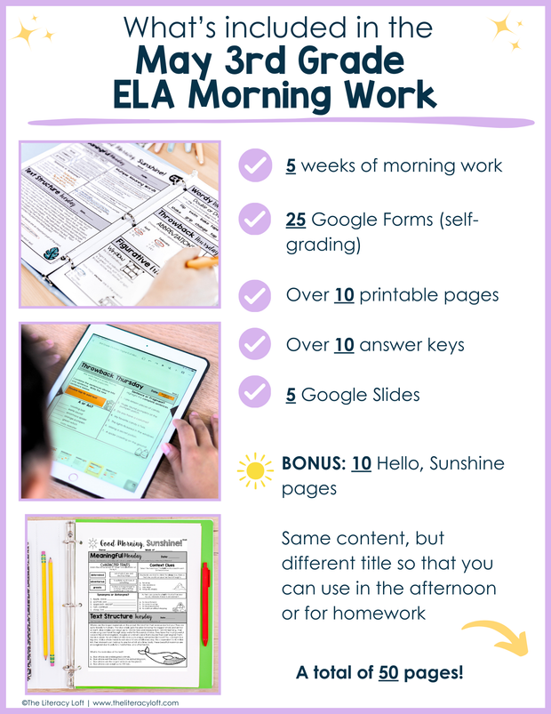 ELA Morning Work 3rd Grade {May} | Distance Learning | Google Slides