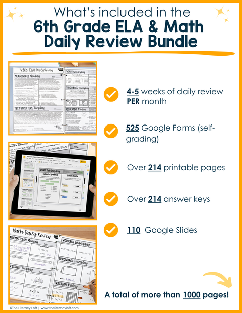 ELA + Math Daily Review 6th Grade {The Bundle} | Distance Learning | Google Slides