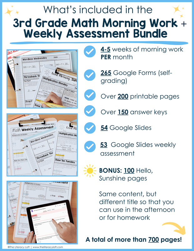 3rd Grade Math Morning Work and Weekly Assessments Bundle