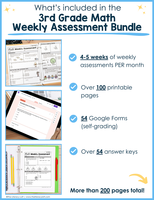 Math Weekly Assessments 3rd Grade | Printable | Google Forms