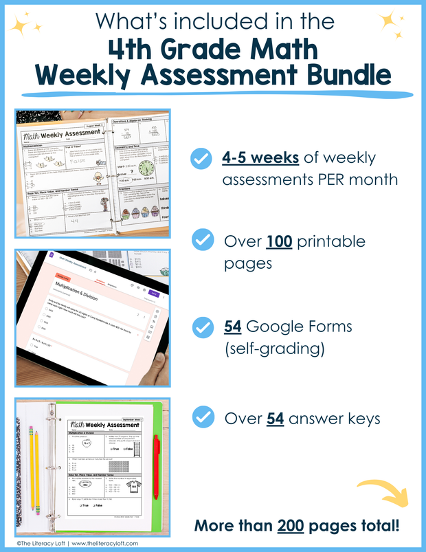 Math Weekly Assessments 4th Grade | Printable | Google Forms