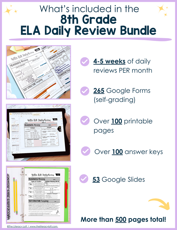 ELA Daily Review 8th Grade Bundle | Printable | Google Apps