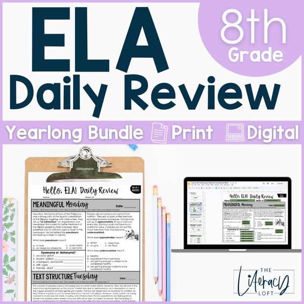 ELA Daily Review 8th Grade Bundle | Printable | Google Apps