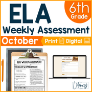 6th Grade ELA Reading Comprehension October Morning Work Assessment Daily Review