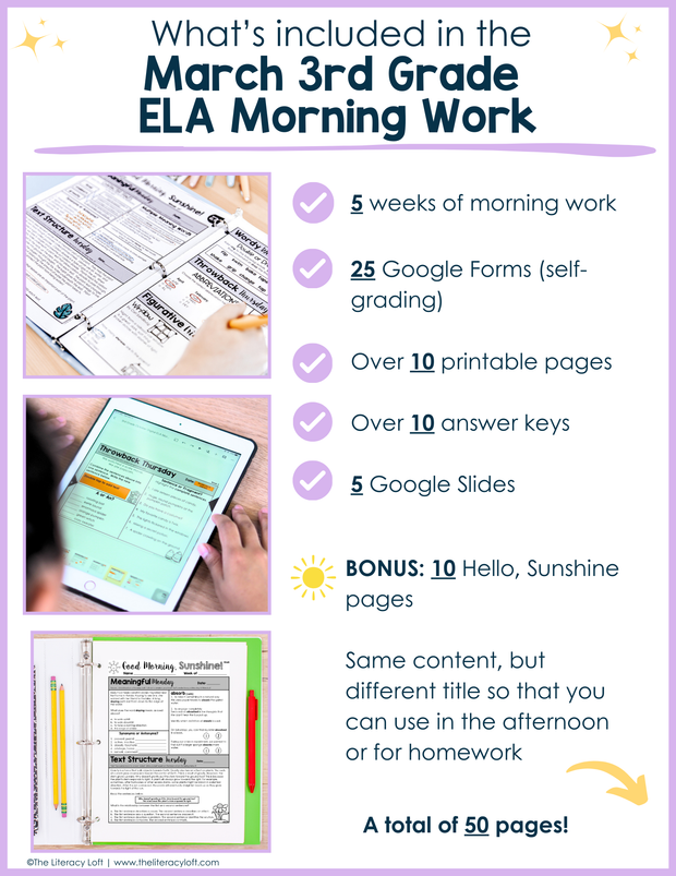 ELA Morning Work 3rd Grade {March} | Distance Learning | Google Slides