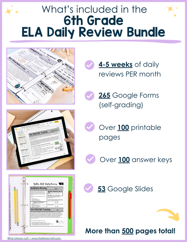 ELA Daily Review 6th Grade (Bundle) | Printable | Google Apps