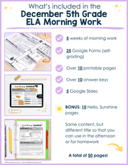 ELA Morning Work 5th Grade {December} I Distance Learning I Google Slides