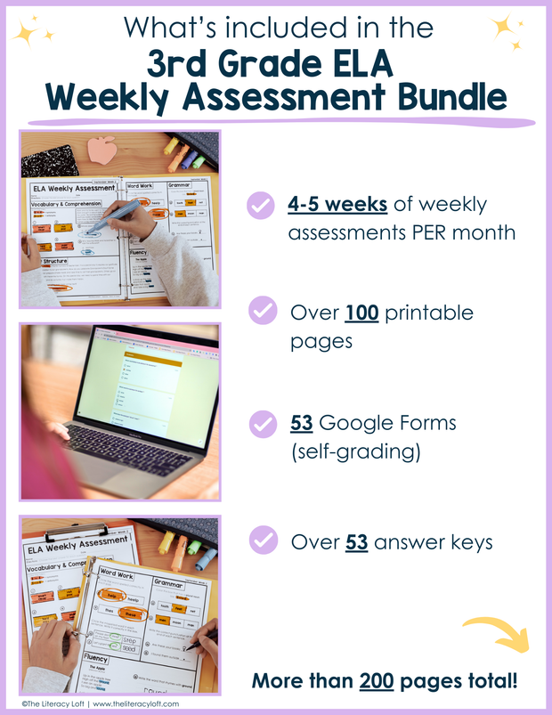 ELA Weekly Assessments 3rd Grade | Printable | Google Forms