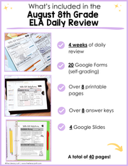 ELA Daily Review 8th Grade {August} | Distance Learning | Google Slides and Forms