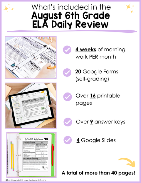 ELA Daily Review 6th Grade {August} | Distance Learning | Google Slides