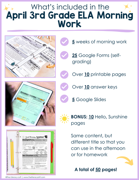 ELA Morning Work 3rd Grade {April} | Distance Learning | Google Slides