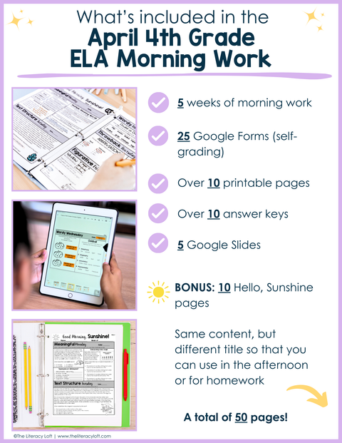 ELA Morning Work 4th Grade {April} | Distance Learning | Google Slides